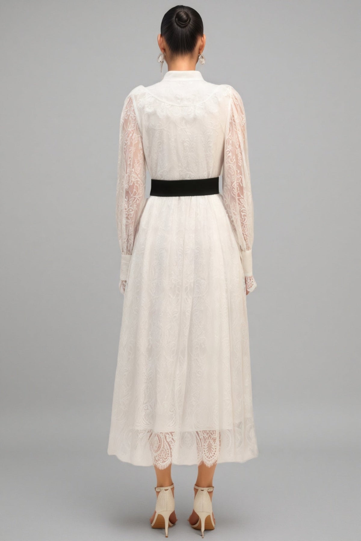 Starsha Long Sleeves Folds Lace Midi Dress - View 5