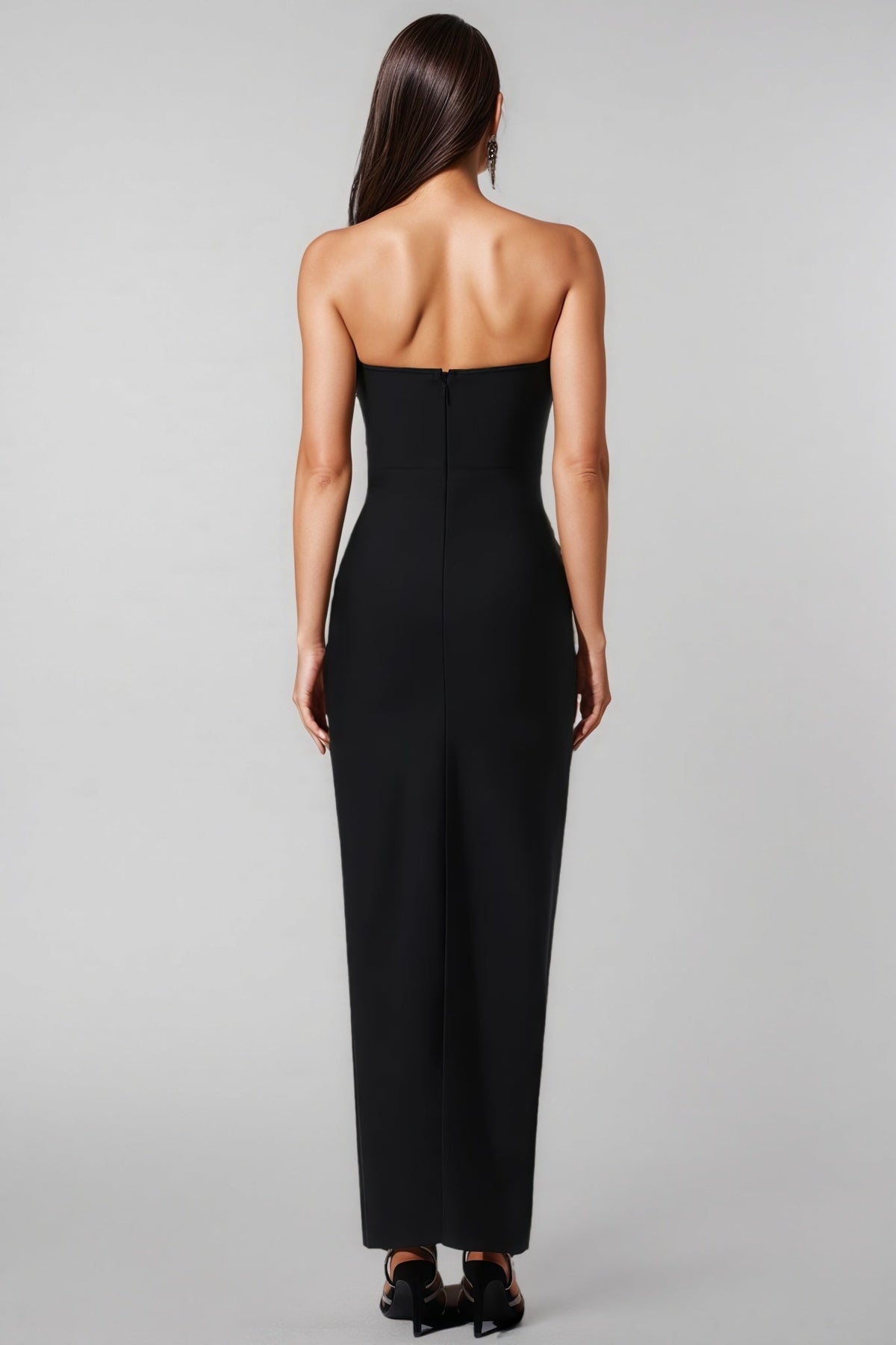 Crystal Lattice Mesh Strapless Scalloped Bodice Column Maxi Gown - View 5