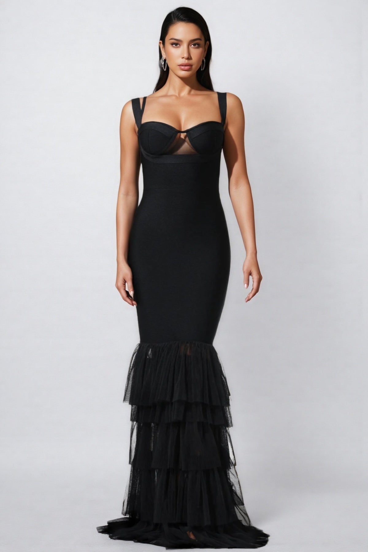 Rheak Fish Tail Mesh Yarn Bandage Maxi Dress