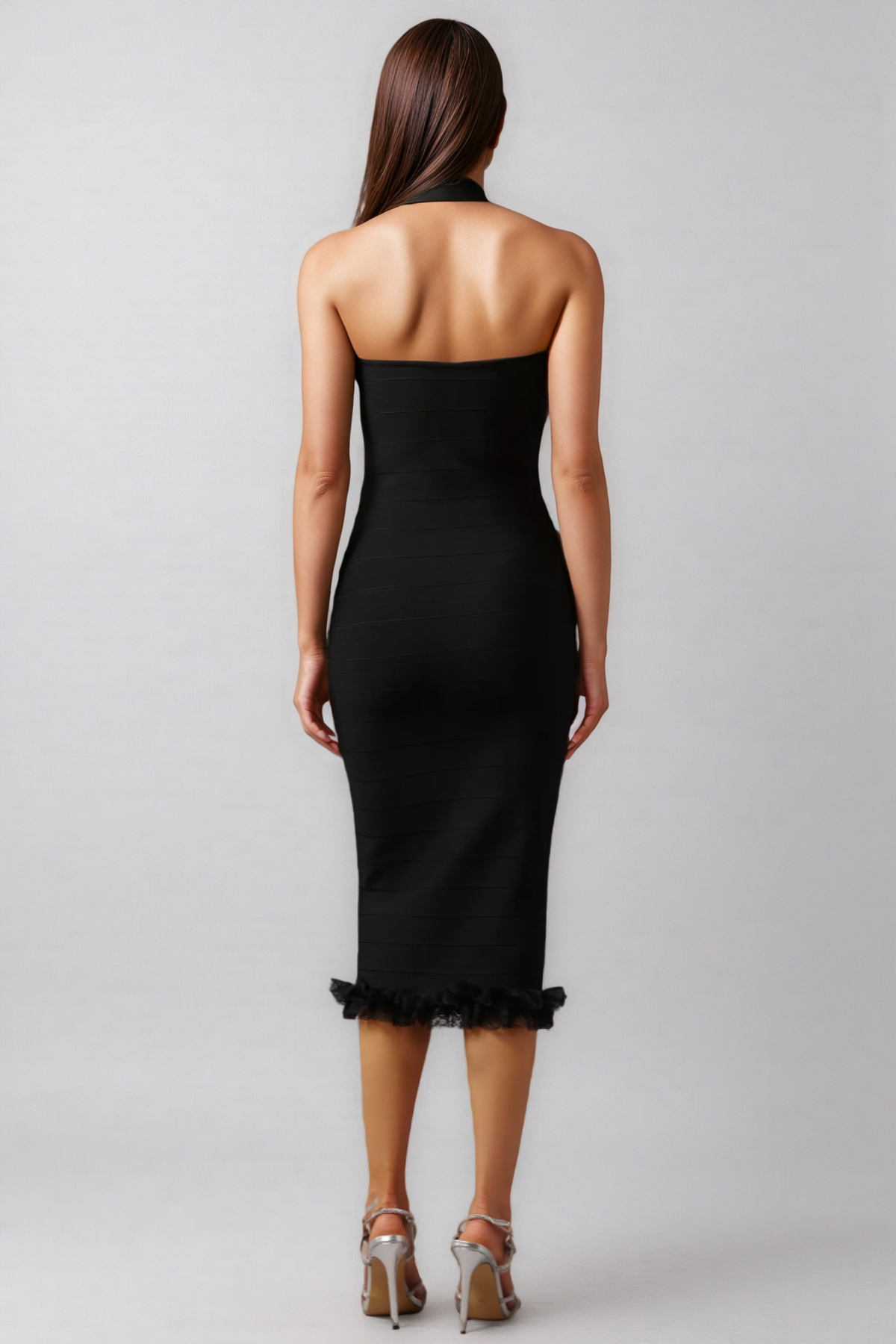 Lace V-Neck Sleeveless Bodycon Midi Party Dress - View 5