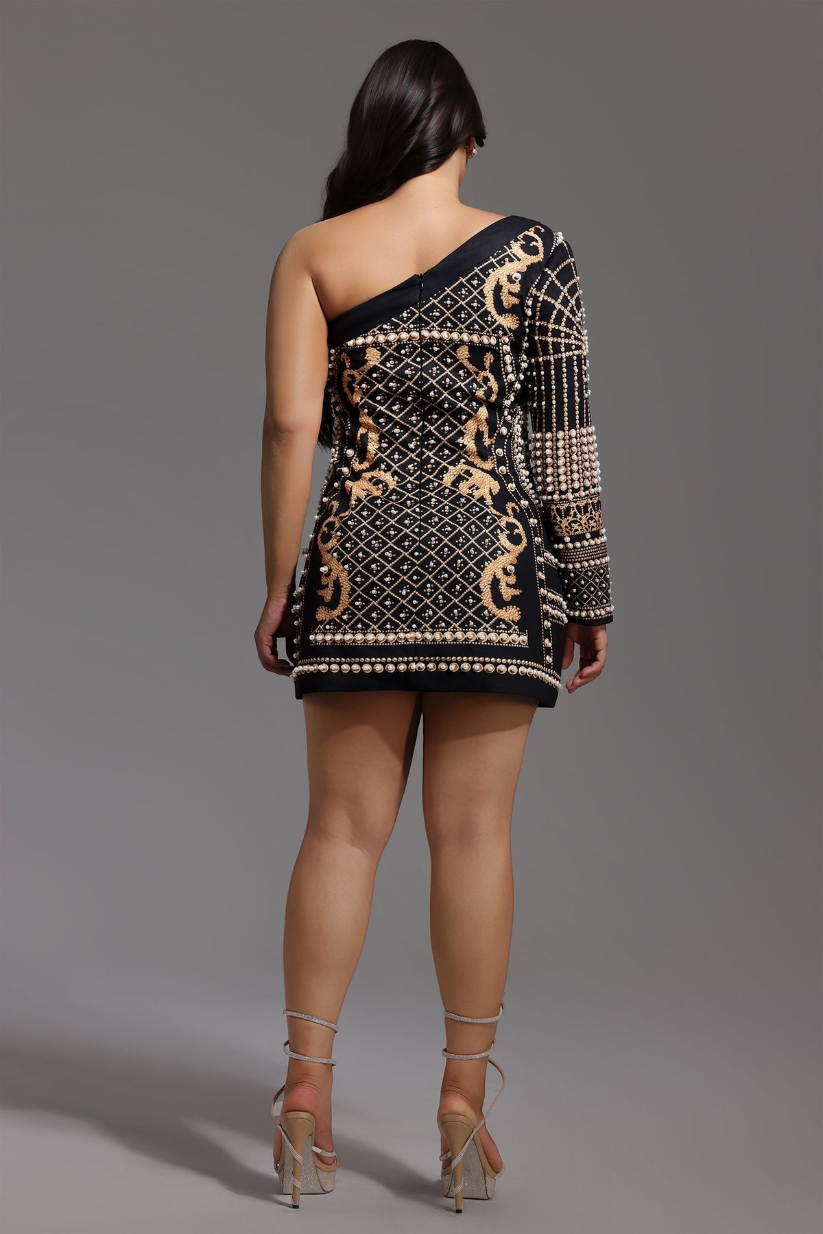 One Shoulder Pearl Mini Dress - View 6