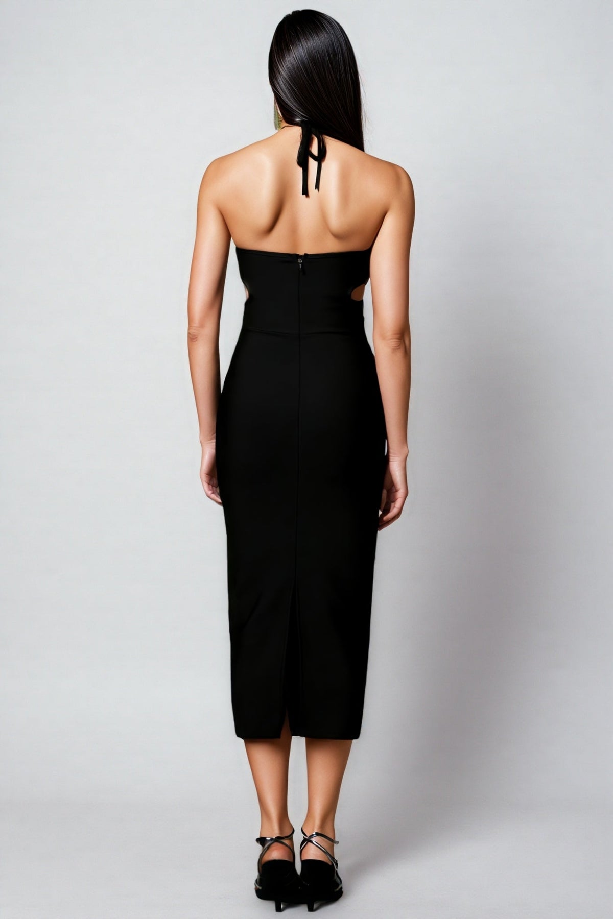 Studded Halter Cut Out Bodycon Bandage Midi Dress - View 4