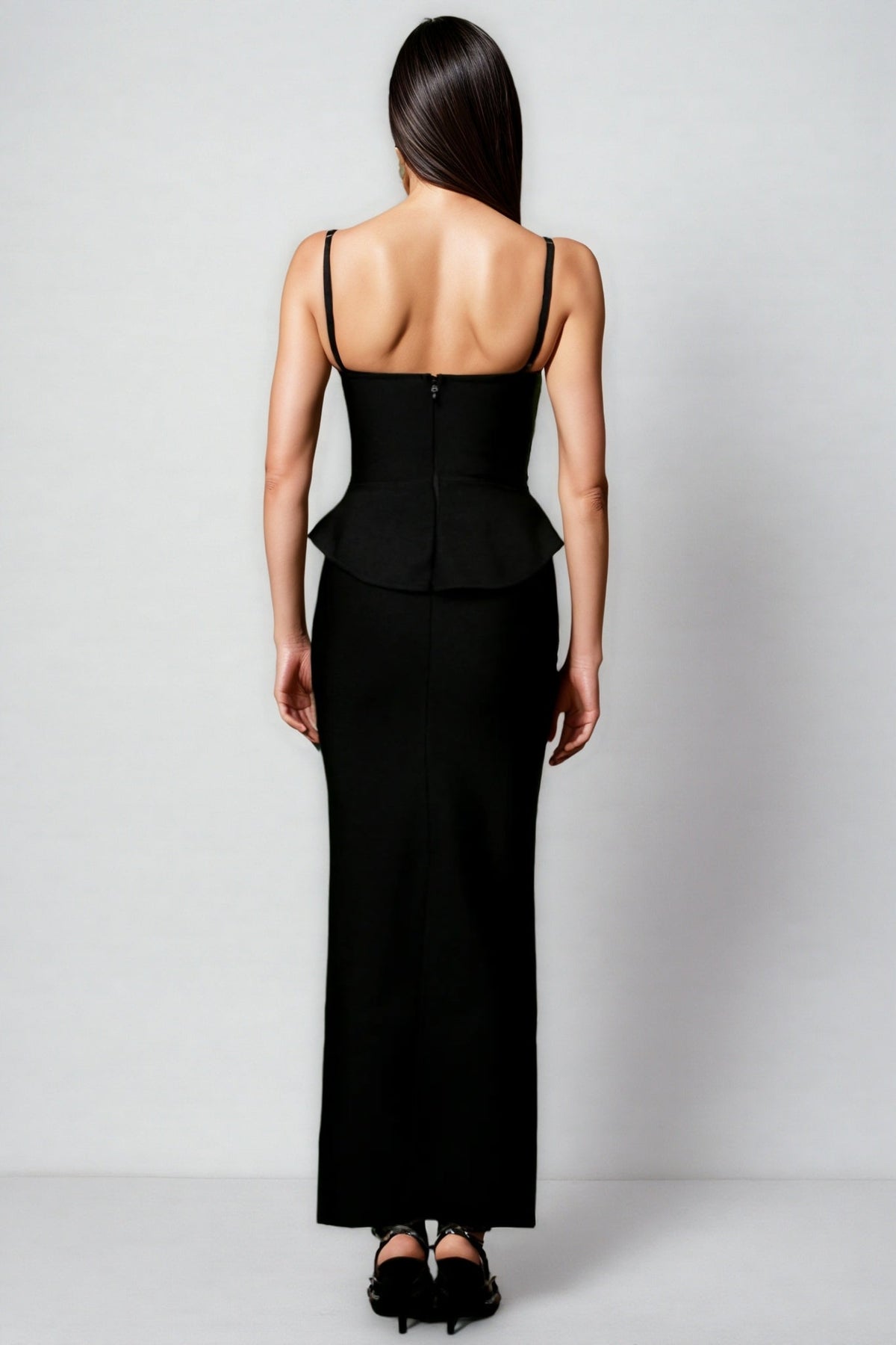 Bandage Spaghetti Strap Sweetheart Corset Peplum Maxi Dress - View 5