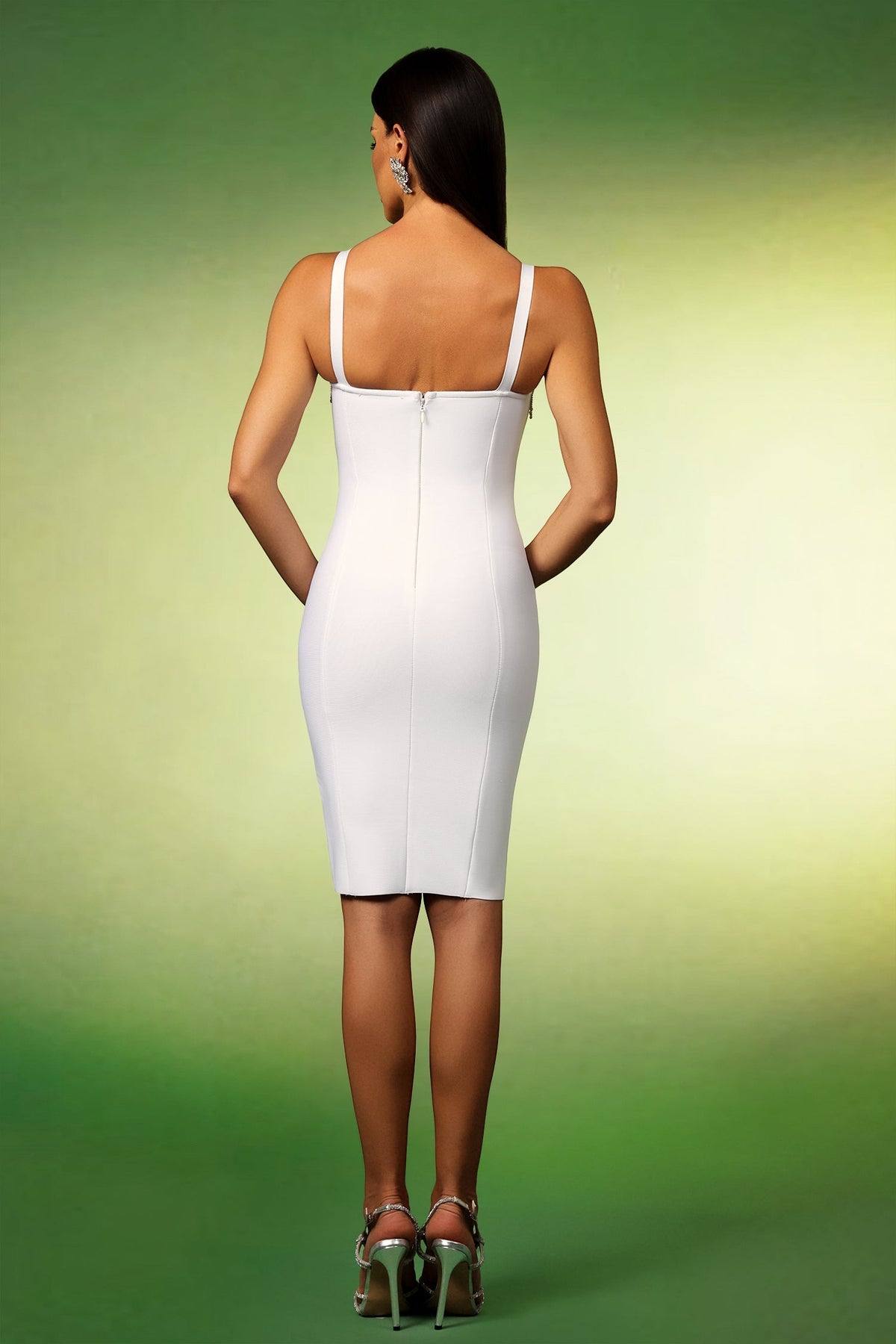 Sweetheart Rhinestone Fringe Bandage Midi Dress - View 6