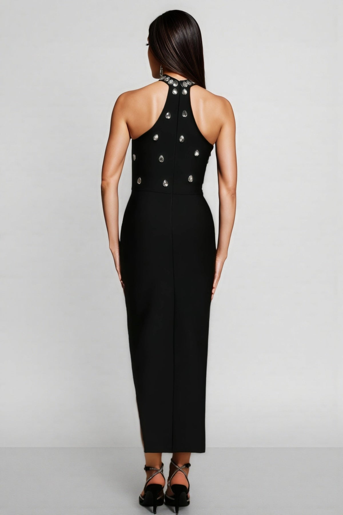 Bandage Rhinestone Halter Neck Sleeveless High Split Midi Dress - View 5