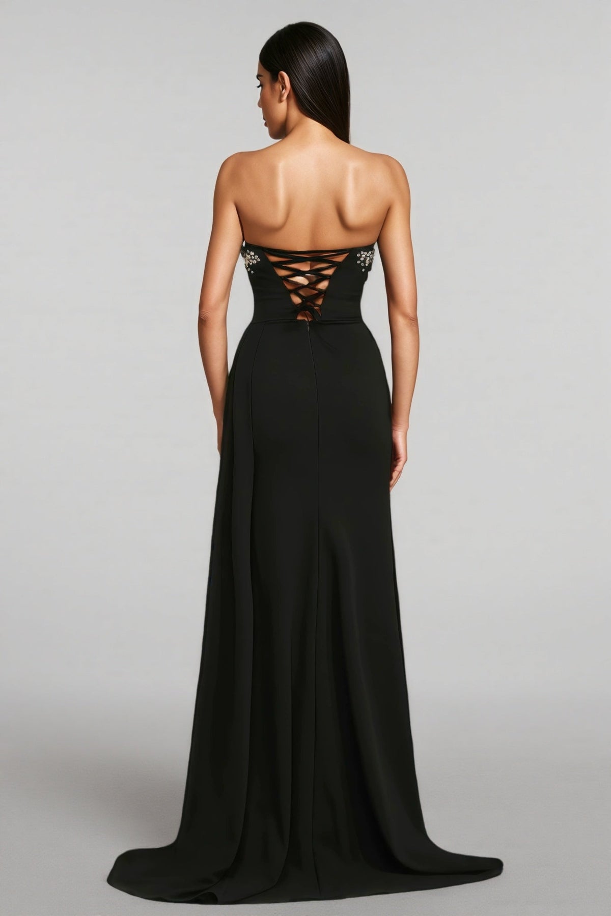 Romelle Sleeveless Pearl V-Neck Slit Maxi Dress - View 3