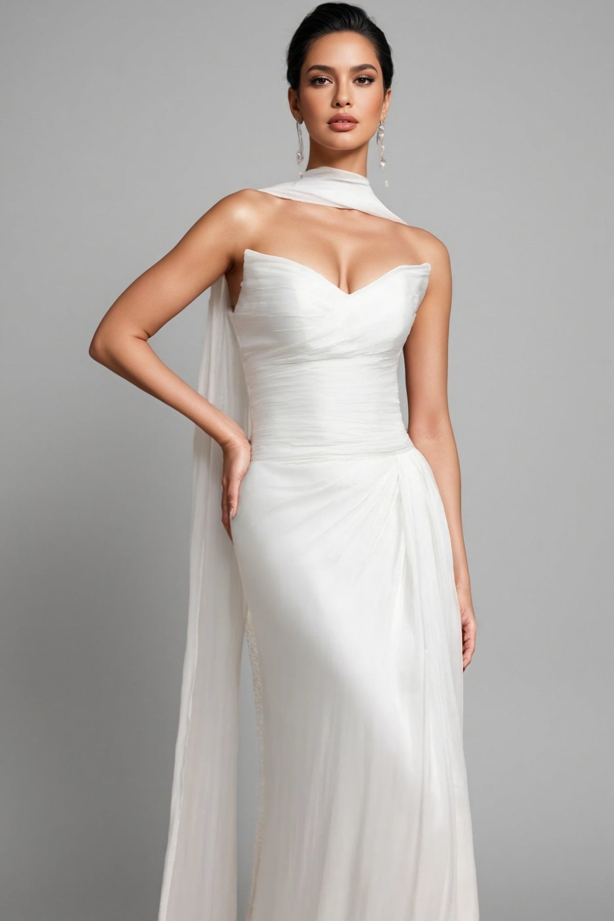 Rafik Pleated Strapless Wedding Maxi Dress - View 3
