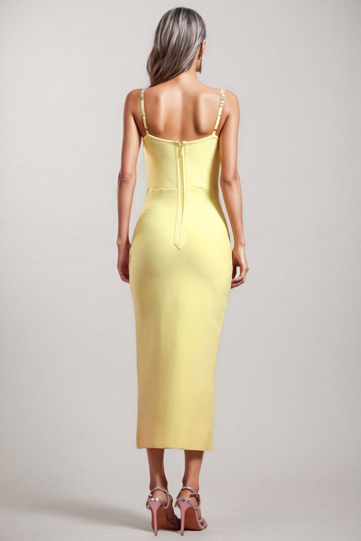 Bandage Sweetheart Corset Bustier Rhinestone Strap Midi Dress - View 4