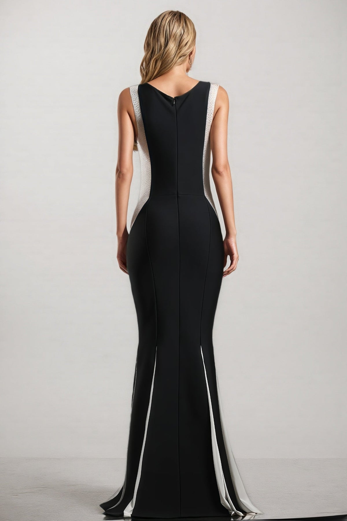 Rhinestone Side Panel Godet Insert Sleeveless Mermaid Maxi Gown - View 3