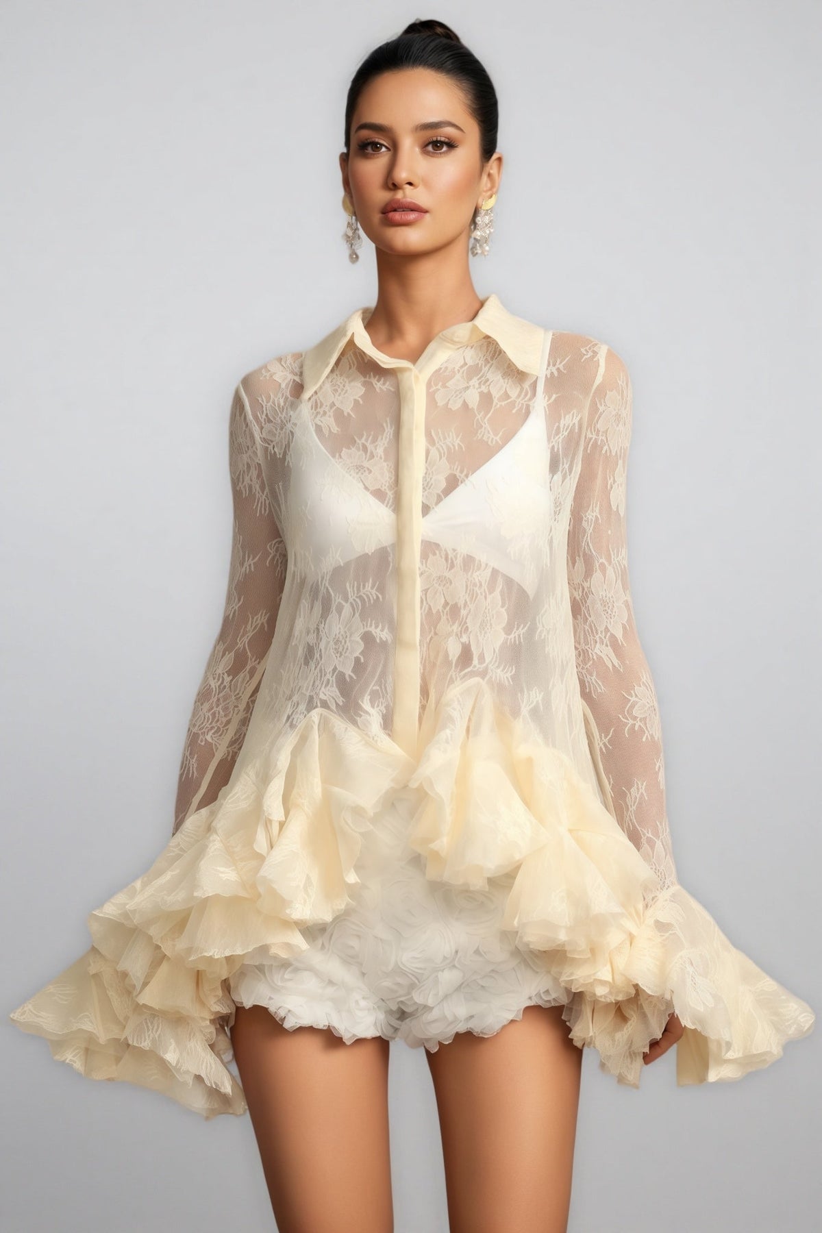 Lace Embroidered Floral Mini Dress - View 3