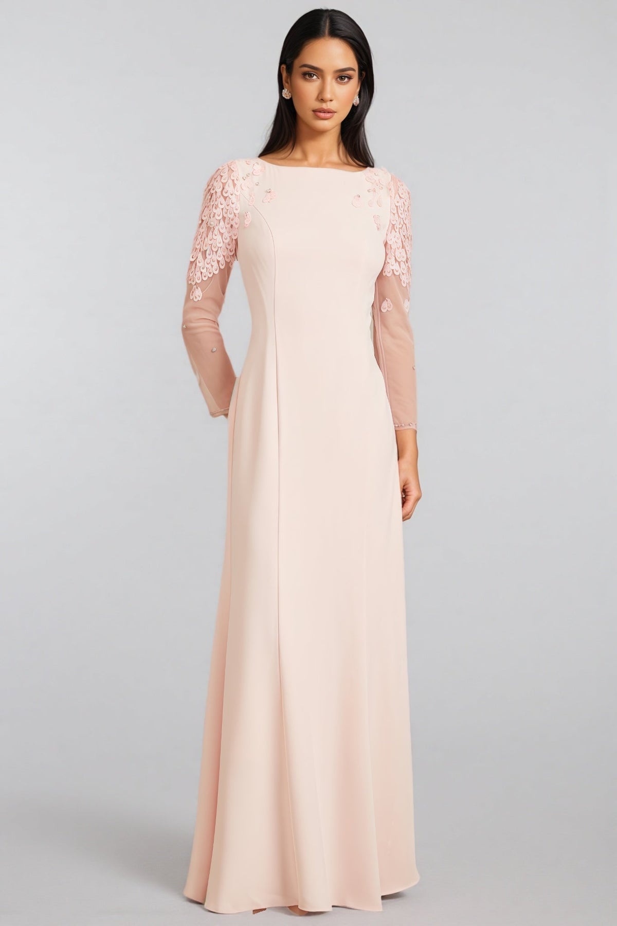 Odaly Pink Mesh Sleeve Sequin Maxi Dress - View 2