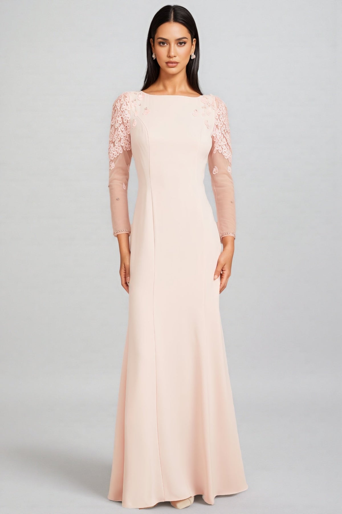 Odaly Pink Mesh Sleeve Sequin Maxi Dress