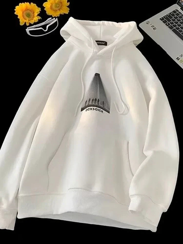 Funny Graphic Fleece Y2K Hoodie WHITE / M(40-45KG)