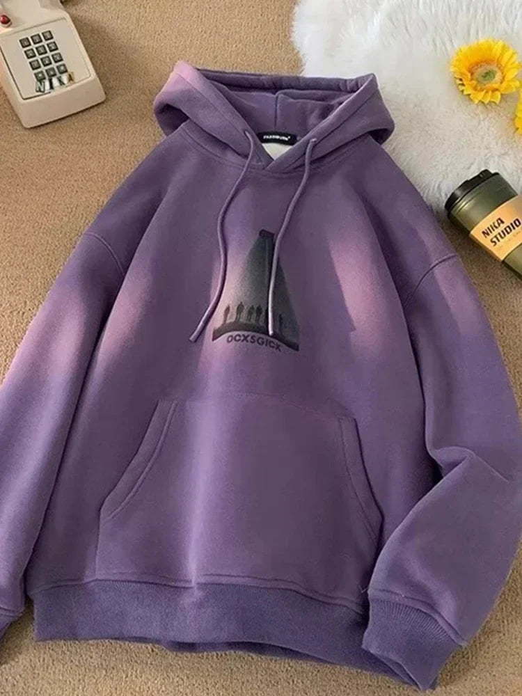 Funny Graphic Fleece Y2K Hoodie PURPLE / M(40-45KG)