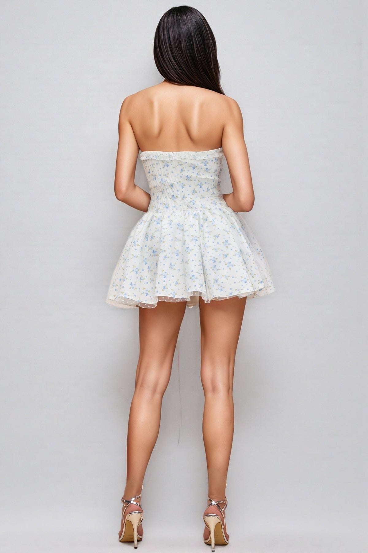 Floral Strapless Corset Lace Up Fit and Flare Mini Dress - View 6