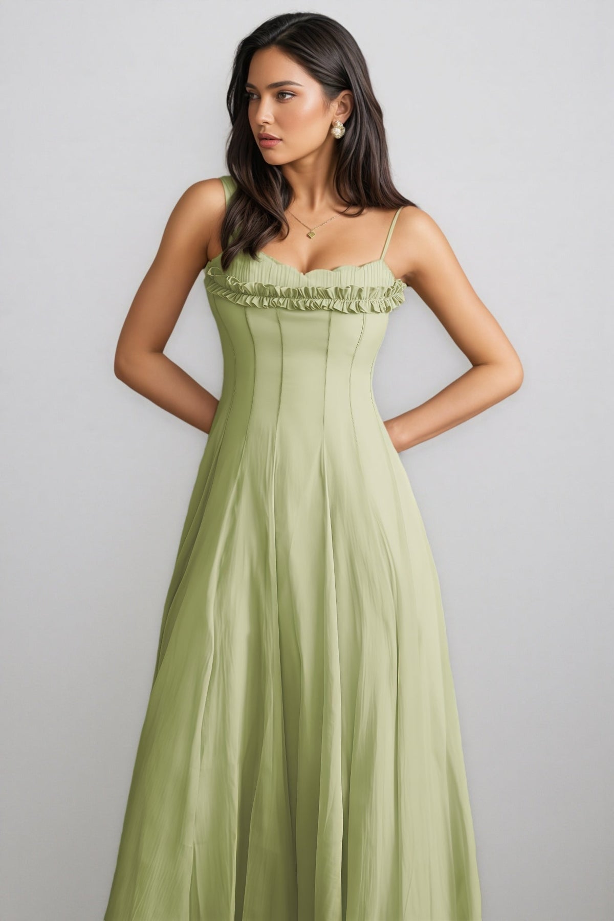 Martina Ruffled Trim Corset Bodice Maxi Dress - View 5