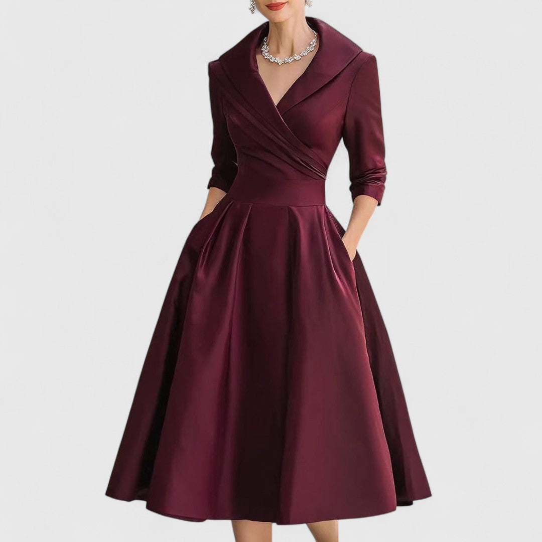 Satin Long Sleeve Pocket Fit and Flare Midi Dress 2