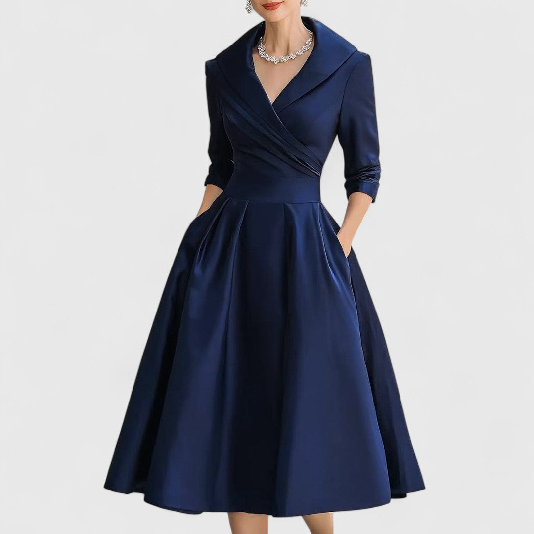 Satin Long Sleeve Pocket Fit and Flare Midi Dress 3