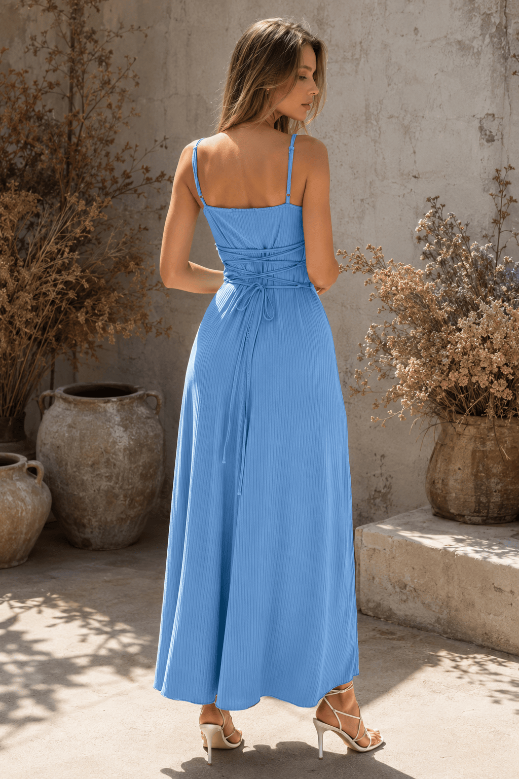 Ribbed Knit Scoop Neck Spaghetti Strap Maxi Dress 3