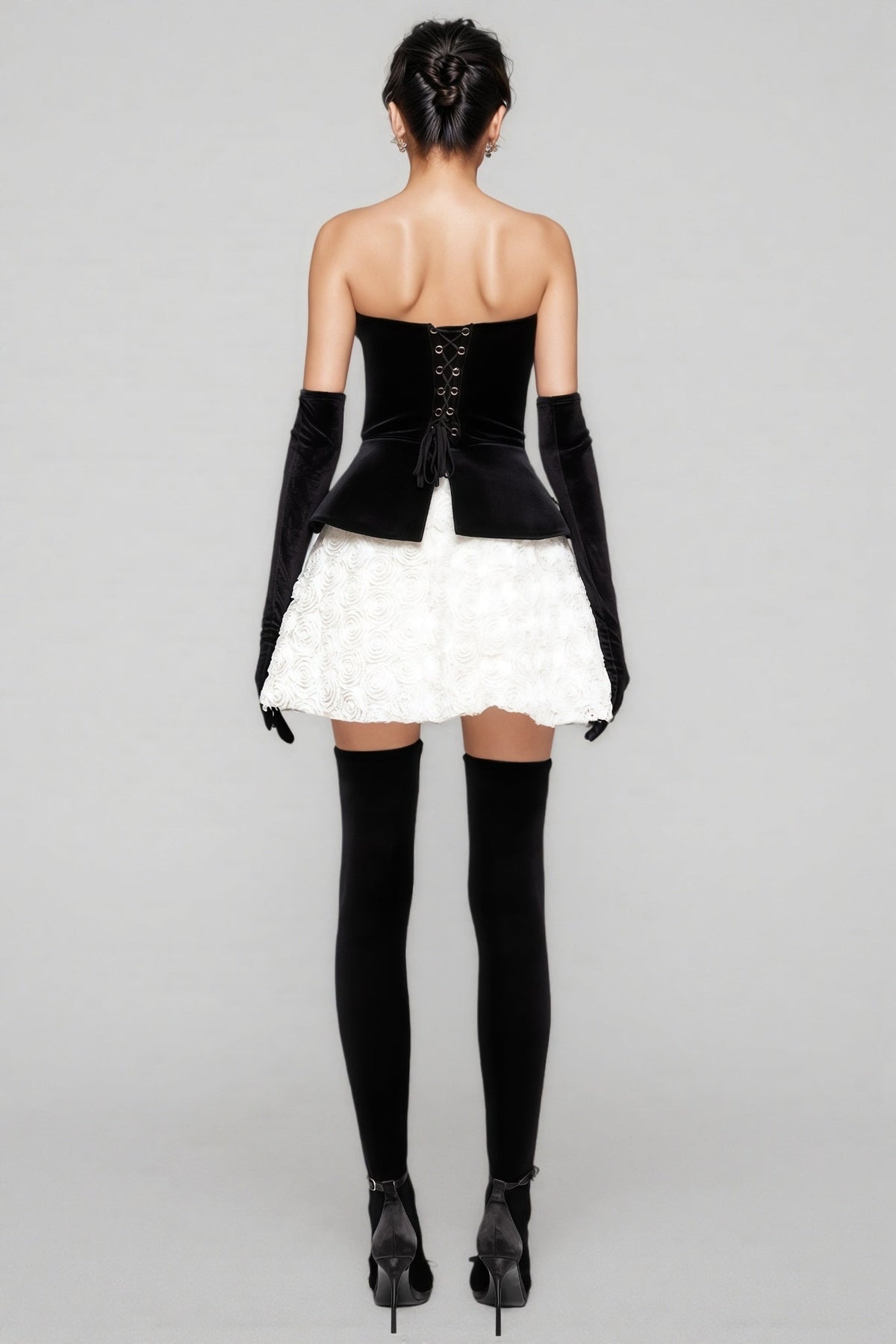 Lyna Petal Layerd Velvet Mini Dress - View 4