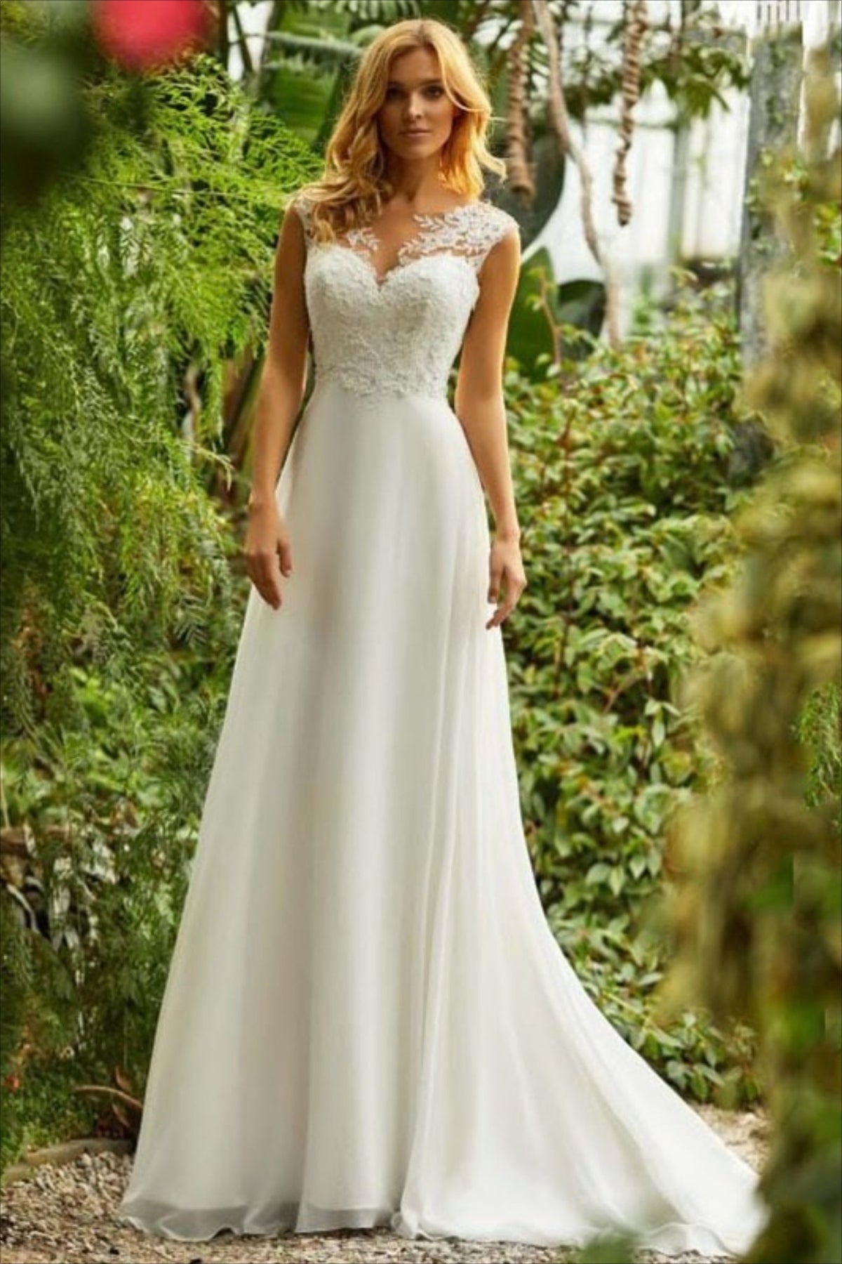 Lace Illusion Sweetheart Neck Fit and Flare A-Line Wedding Gown