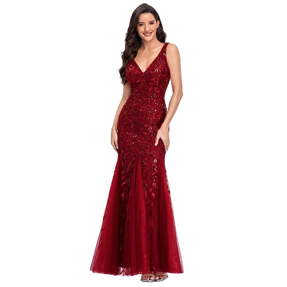 Sequin V-Neck Sleeveless Mermaid Maxi Evening Gown - View 4