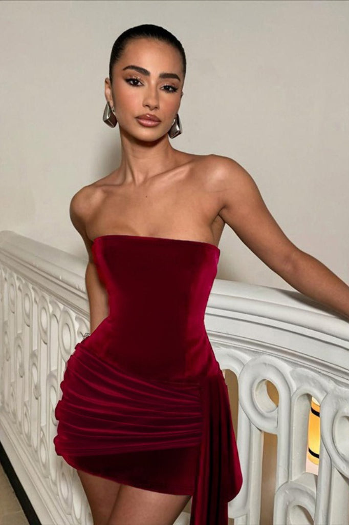 Velvet Strapless Bodycon Mini Dress - View 4