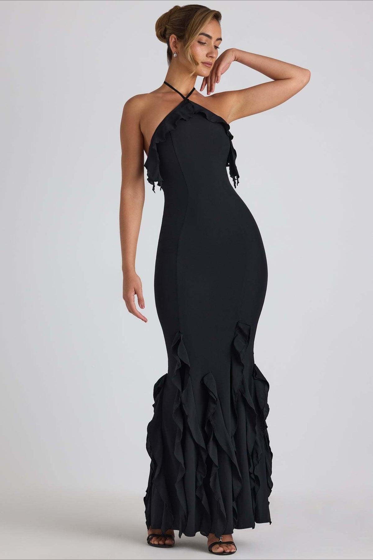 Halter Neck Ruffle Fishtail Mermaid Gown - View 8