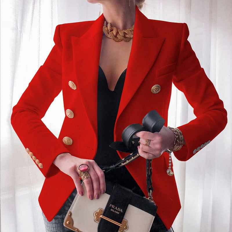 Peak Lapel Double Breasted Gold Button Blazer