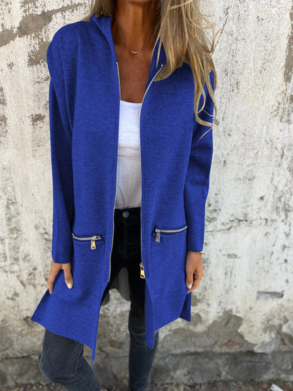 Hooded Zip Front Longline Pocket Cardigan 9