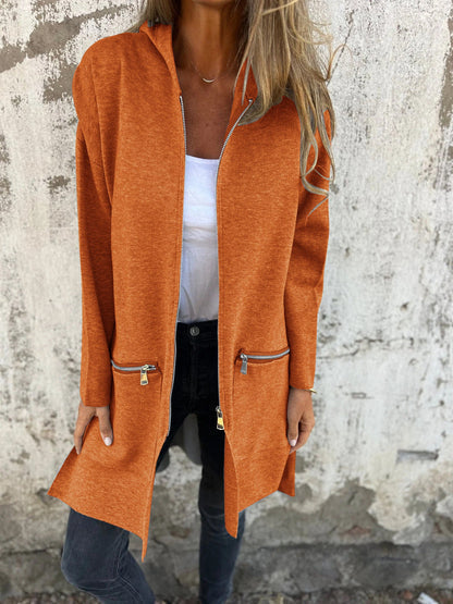 Hooded Zip Front Longline Pocket Cardigan 7