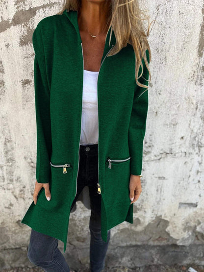 Hooded Zip Front Longline Pocket Cardigan 8