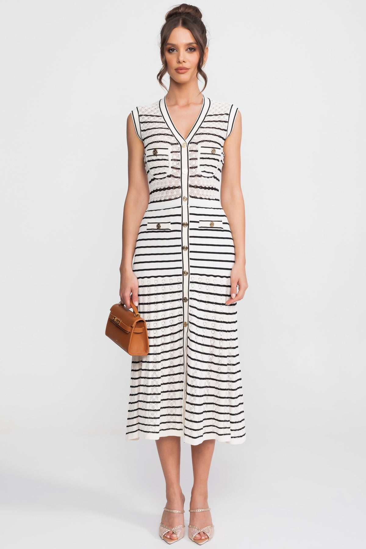 Striped Sleeveless Knit Midi Dress