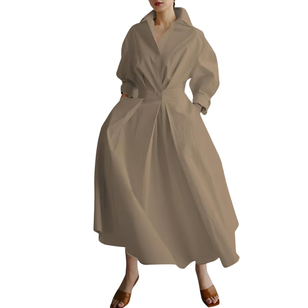 Collared Button Front Twist Waist Puff Sleeve A-Line Maxi Dress 2