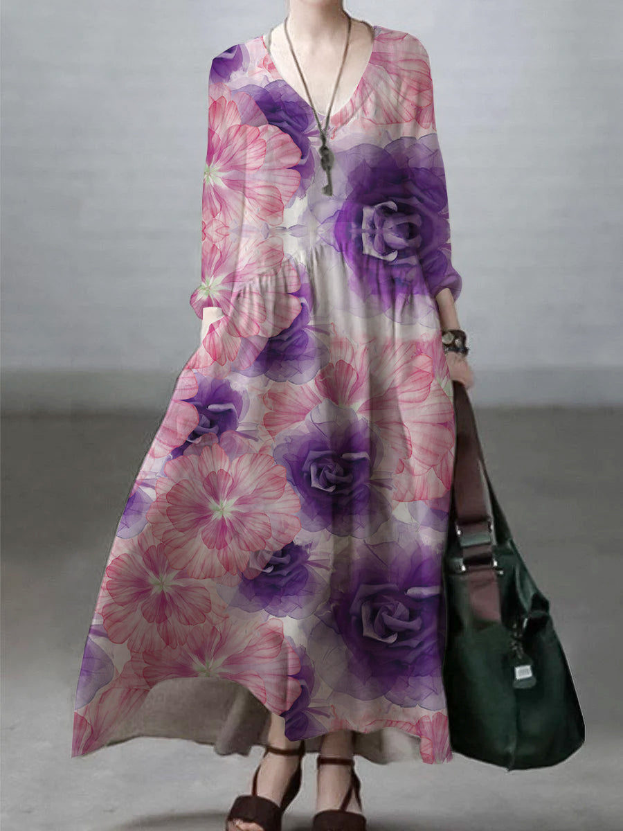 Oversized V-Neck Long Sleeve Relaxed Fit Maxi Dress - View 16