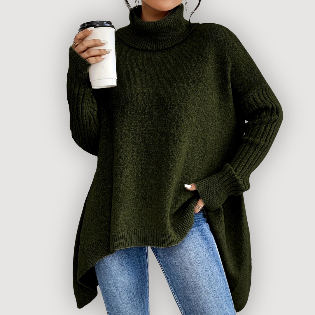 Turtleneck Long Sleeve High Low Oversized Sweater 2