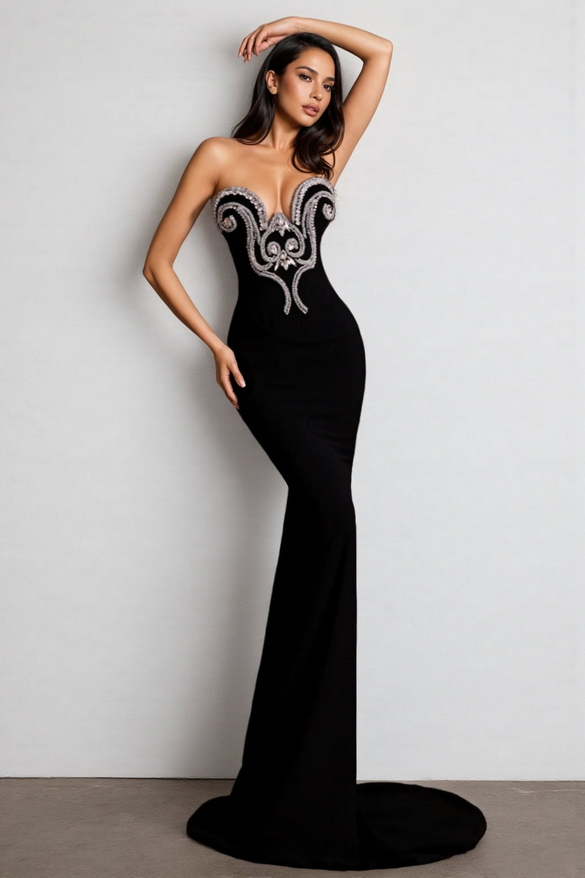 Strapless Sweetheart Baroque Crystal Embroidered Mermaid Maxi Gown - View 2