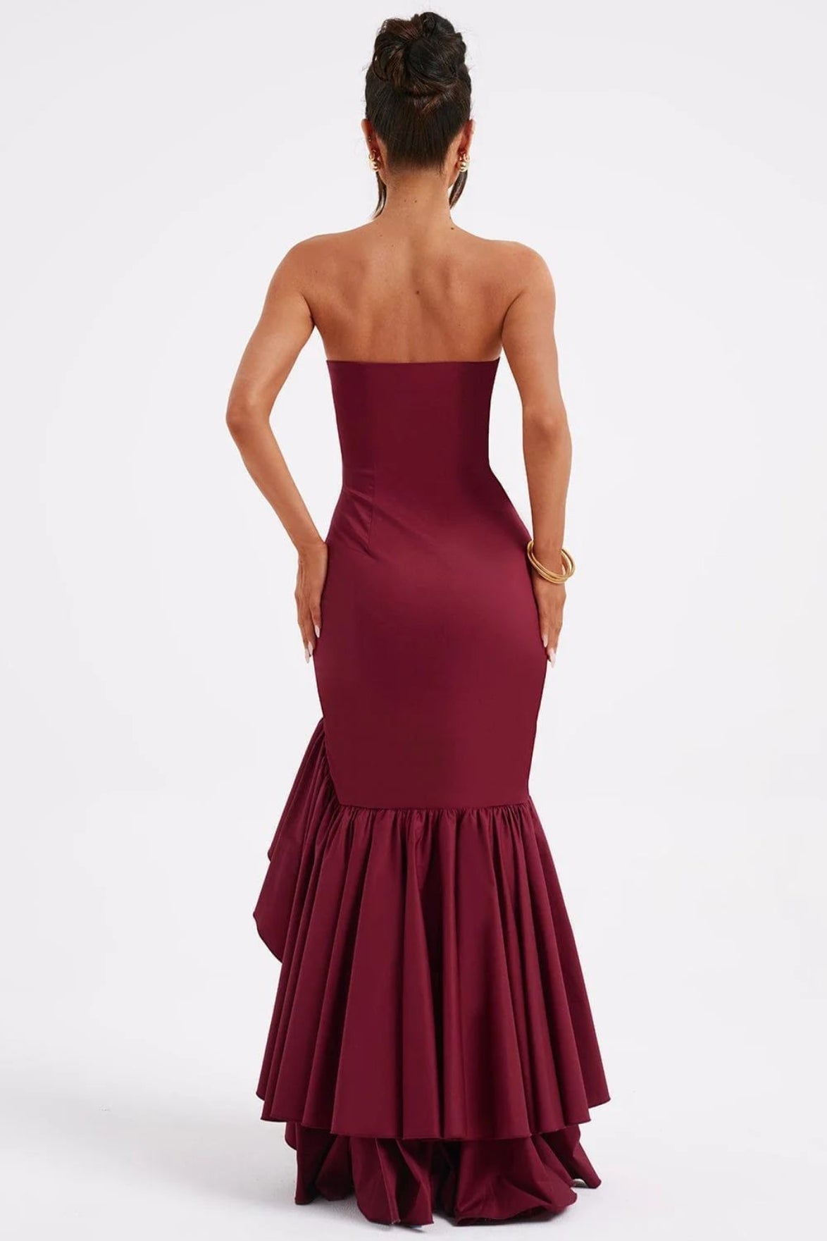 Strapless High Split Ruffle Slim Mermaid Maxi Prom Dress - View 6