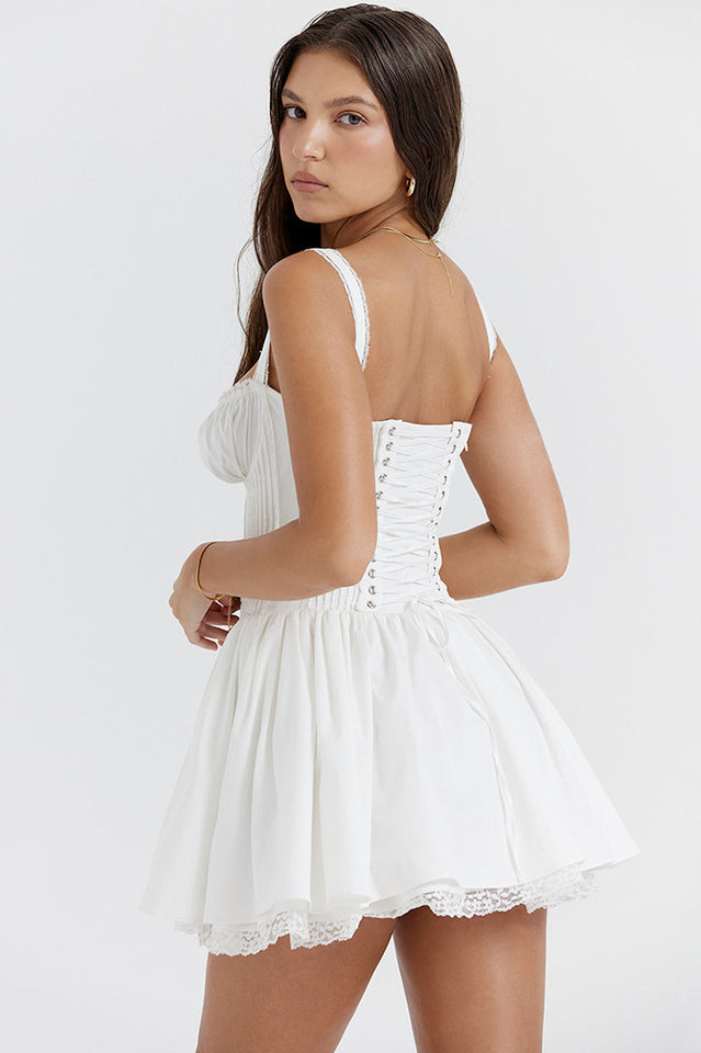 Lace Trim Corset Drop Waist Fit and Flare Mini Dress in Navy - View 7