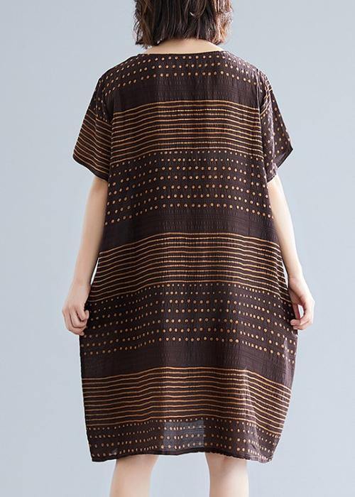 Polka Dot Stripe Round Neck Pocket Short Sleeve Shift Dress - View 4