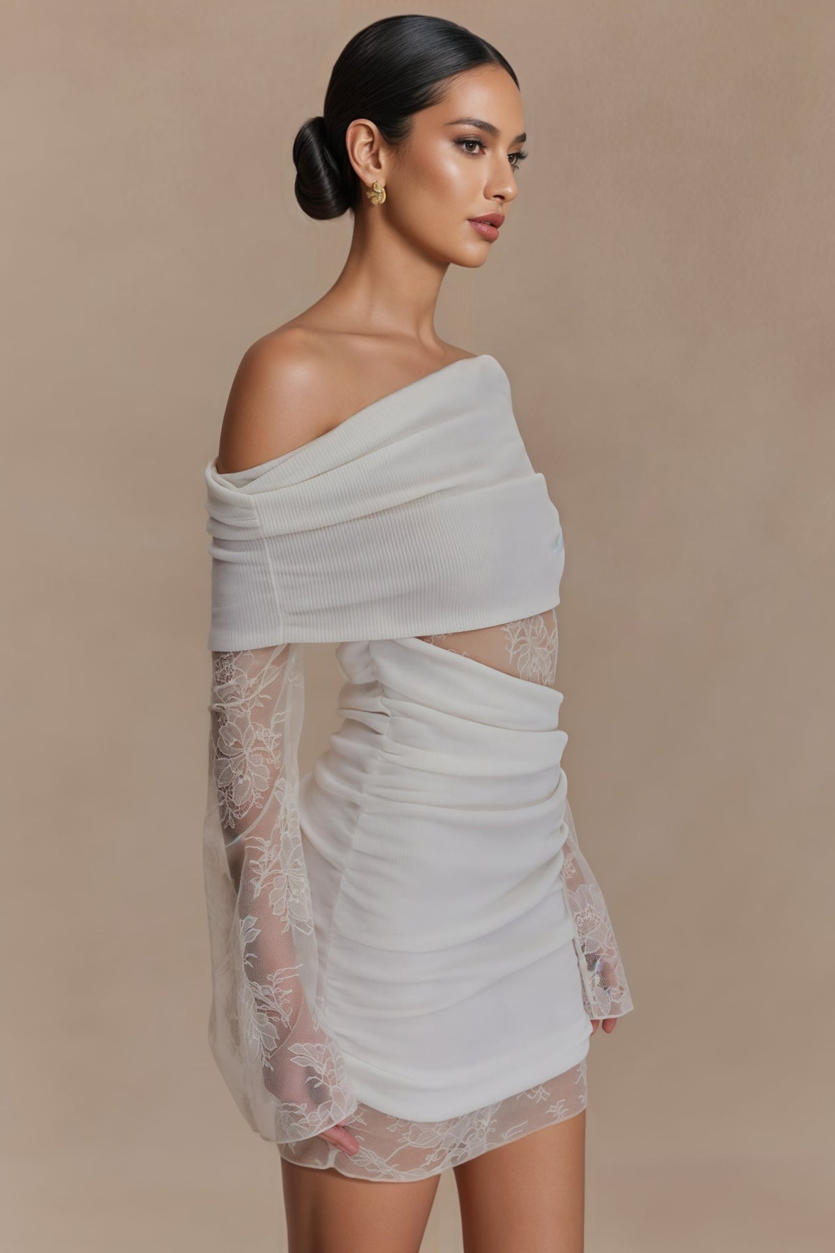 Griselda White Lace Knit Mini Dress - View 3