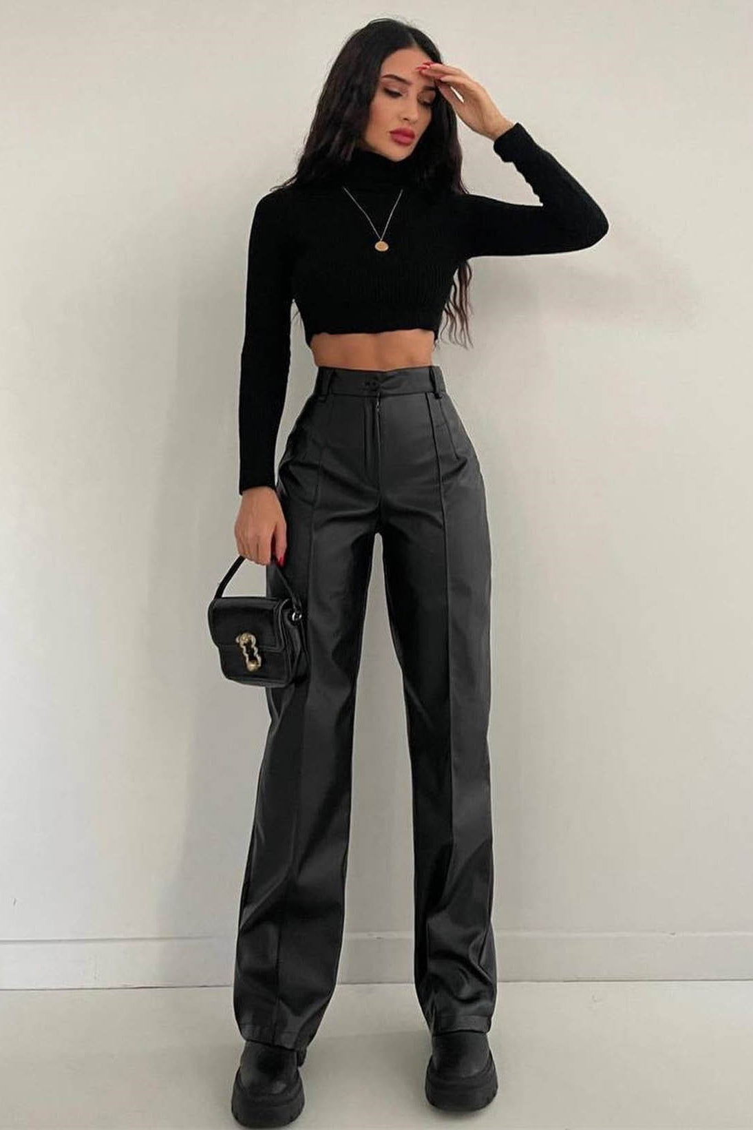 Slim Fit PU Edgy Straight Leg Fashion Pants