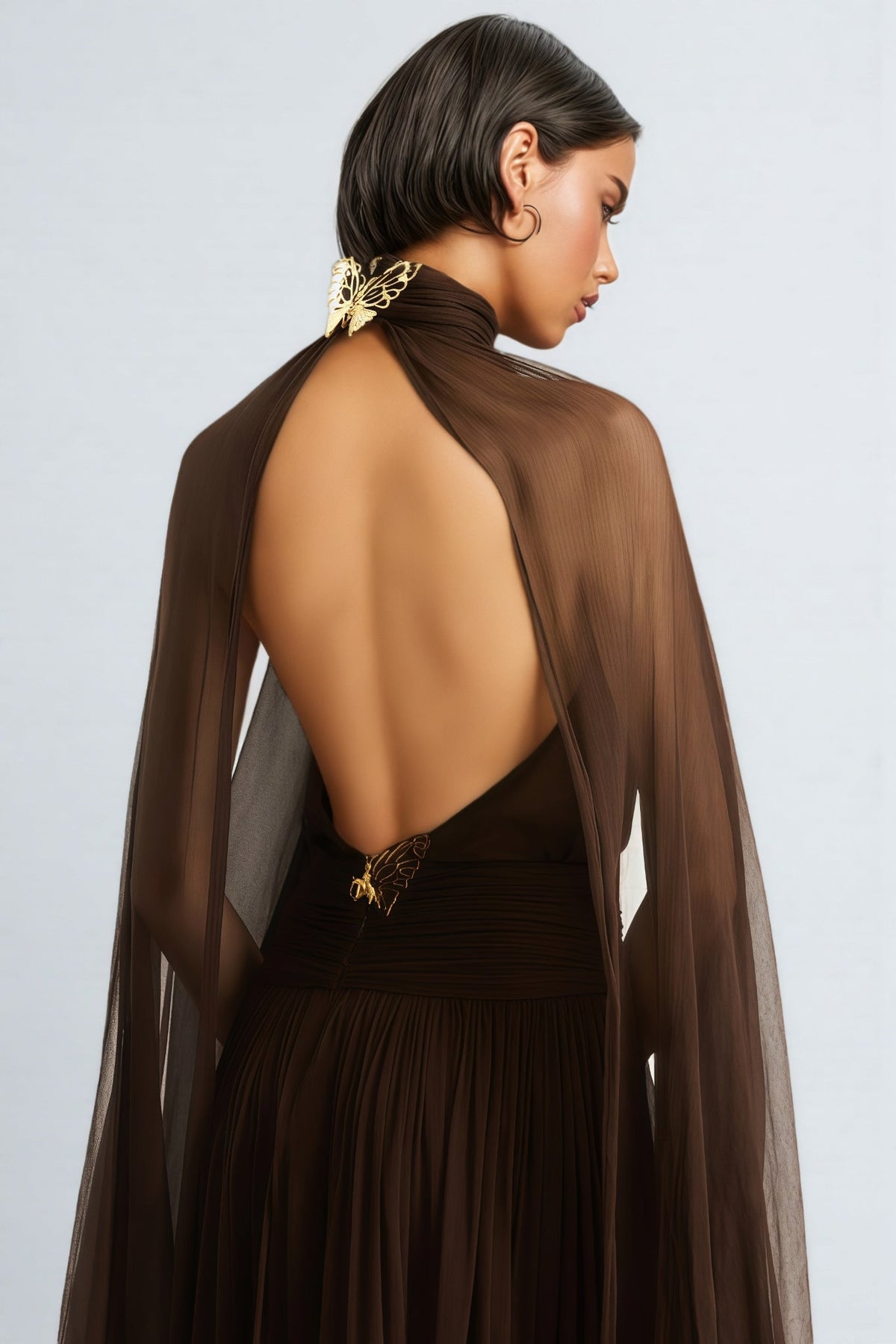 Hiram Mesh High-Neck Bow Maxi Dress - View 5