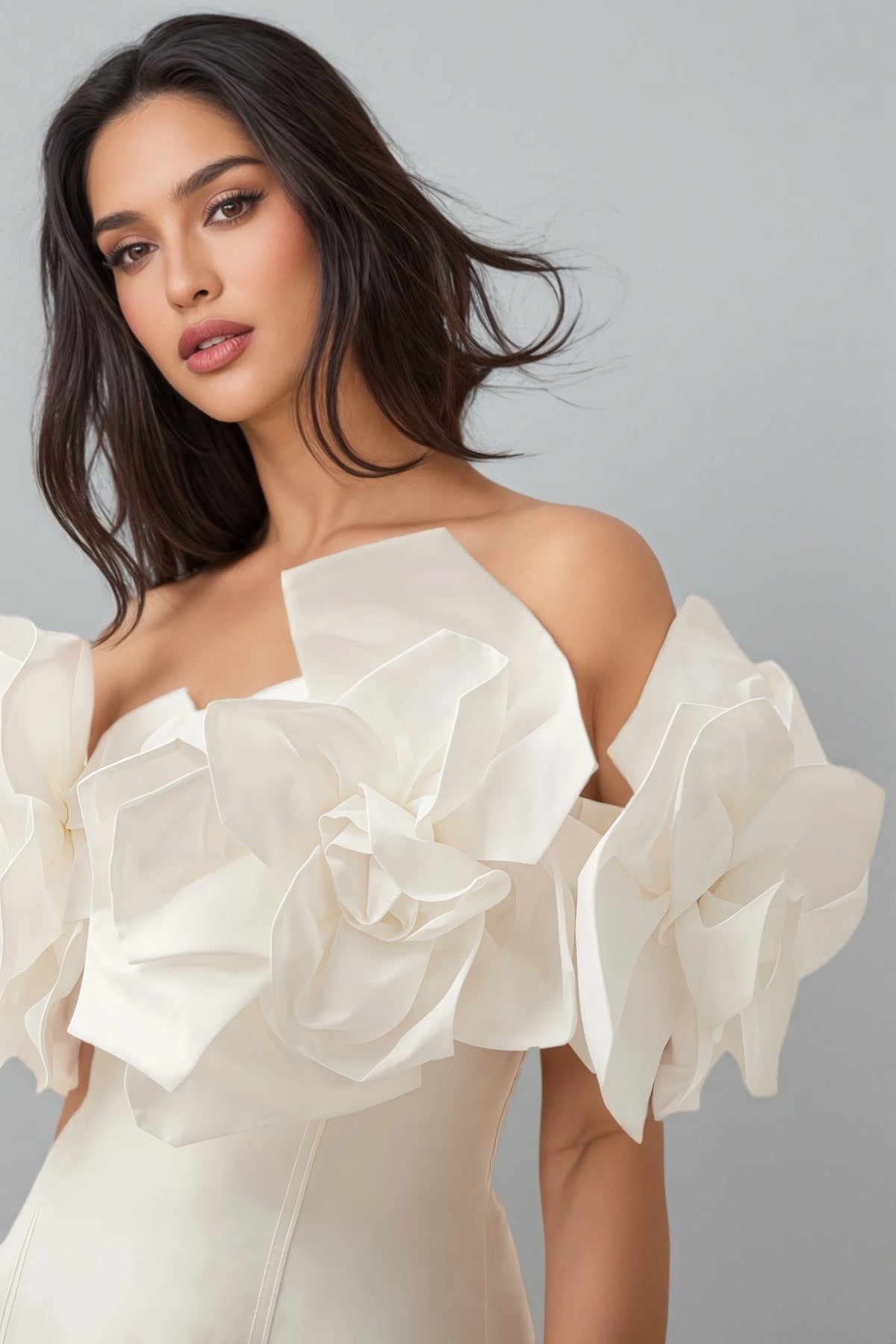 Satin 3D Rose Off Shoulder Fit and Flare Mini Dress - View 5