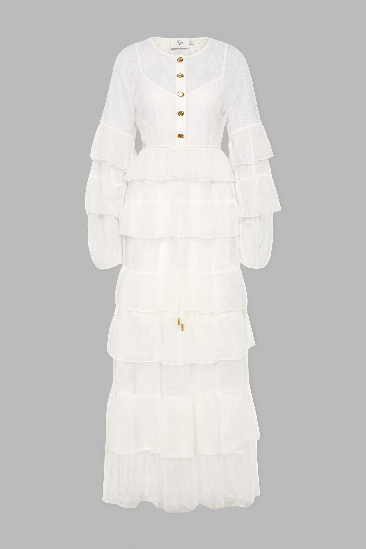 Wintk White Round Neck Lace Maxi Dress - View 6