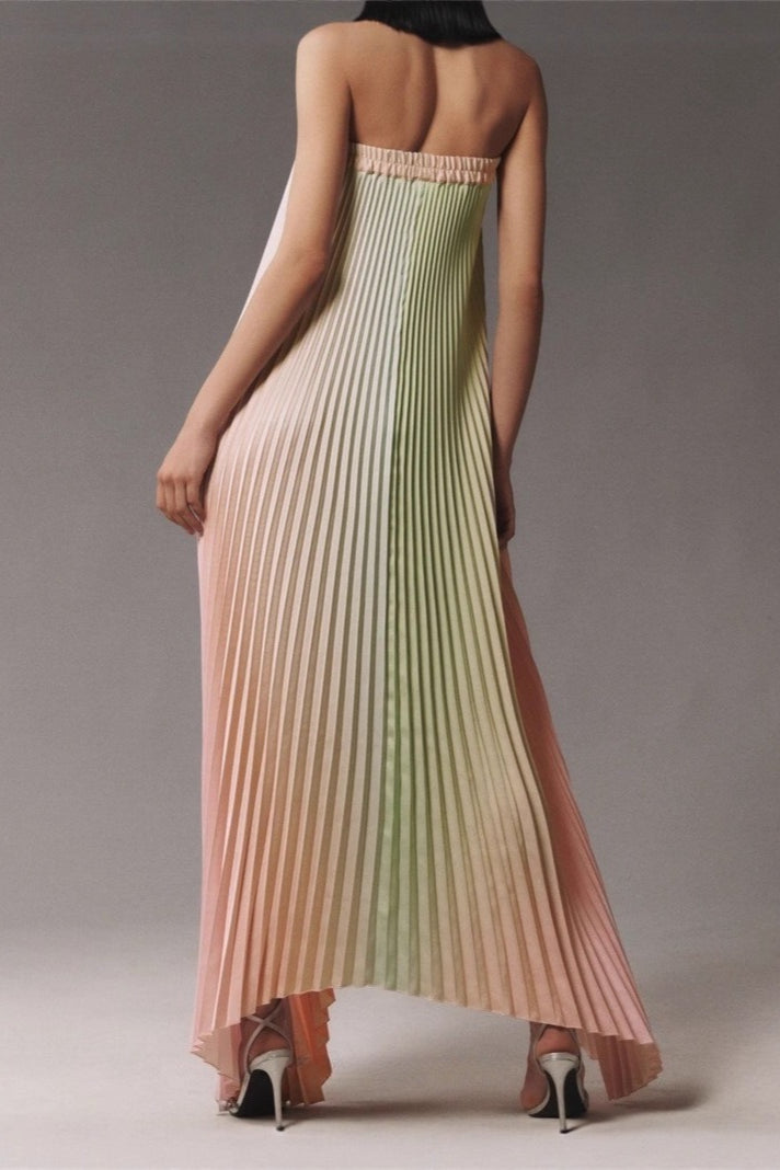 Strapless Pleated Satin Maxi Prom Dress - View 6