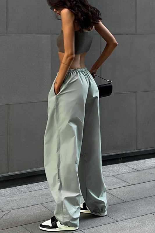 Drawstring Waist Slimmed Simple Loose Cargo Pants