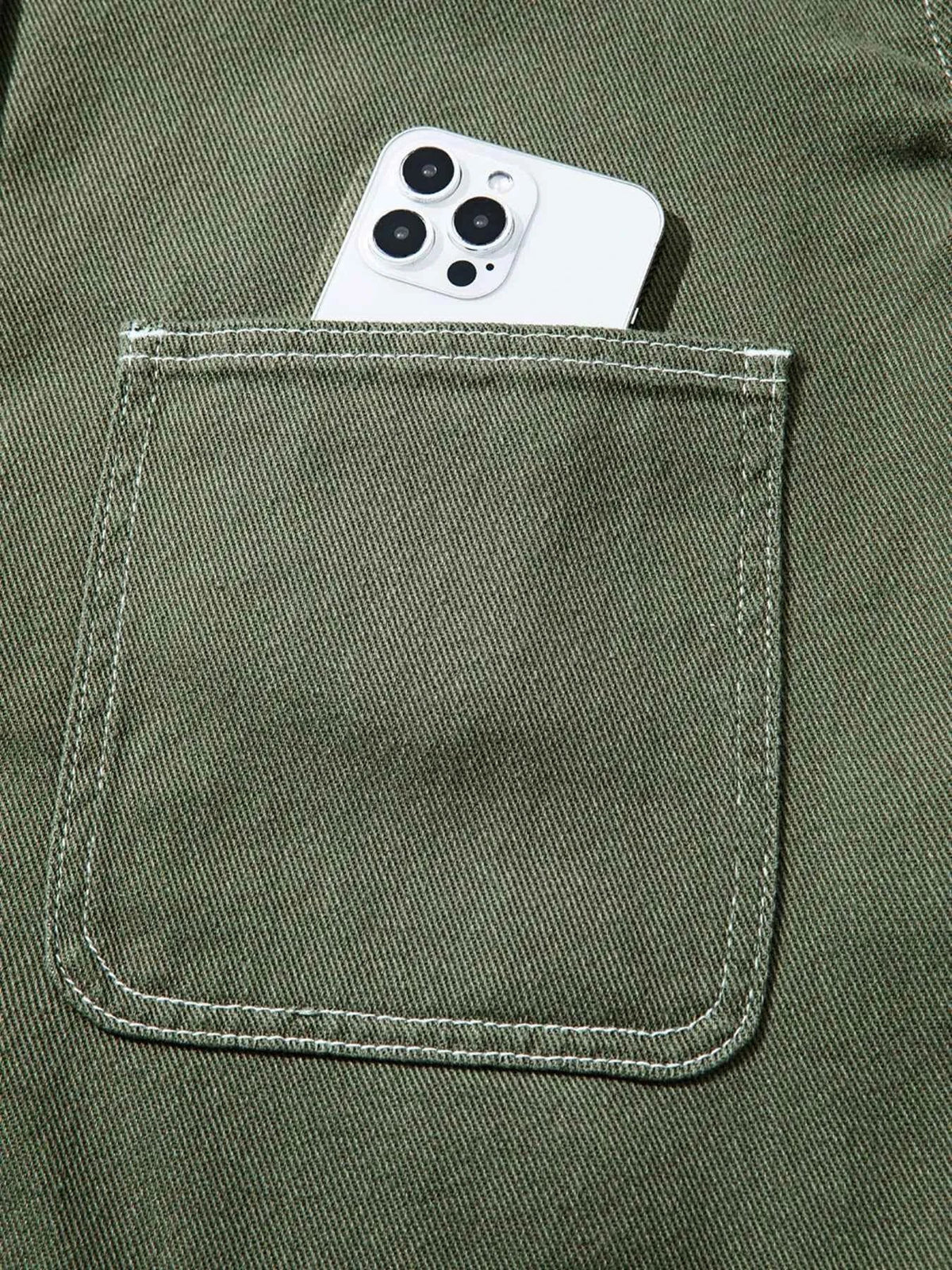Patched Pocket Collared Button Front Boyfriend Denim