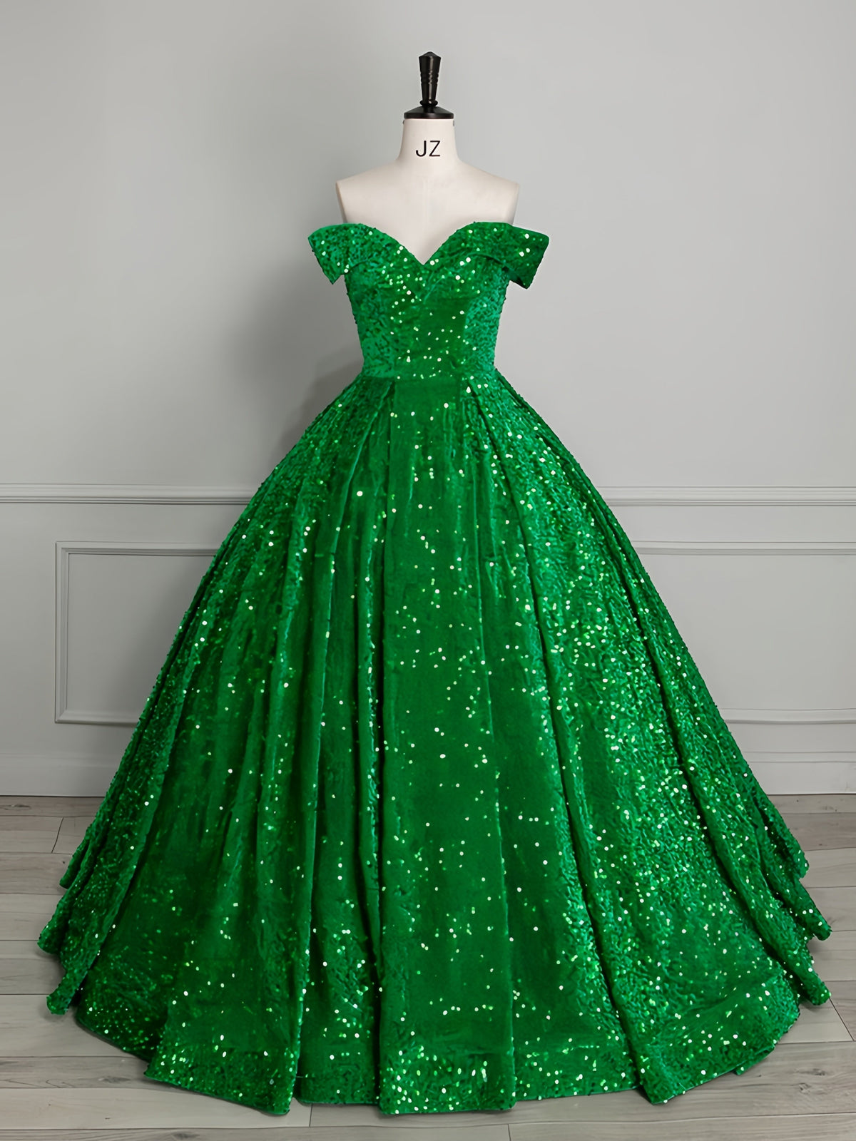 Sweetheart Off Shoulder Sequin Pleated Ball Gown