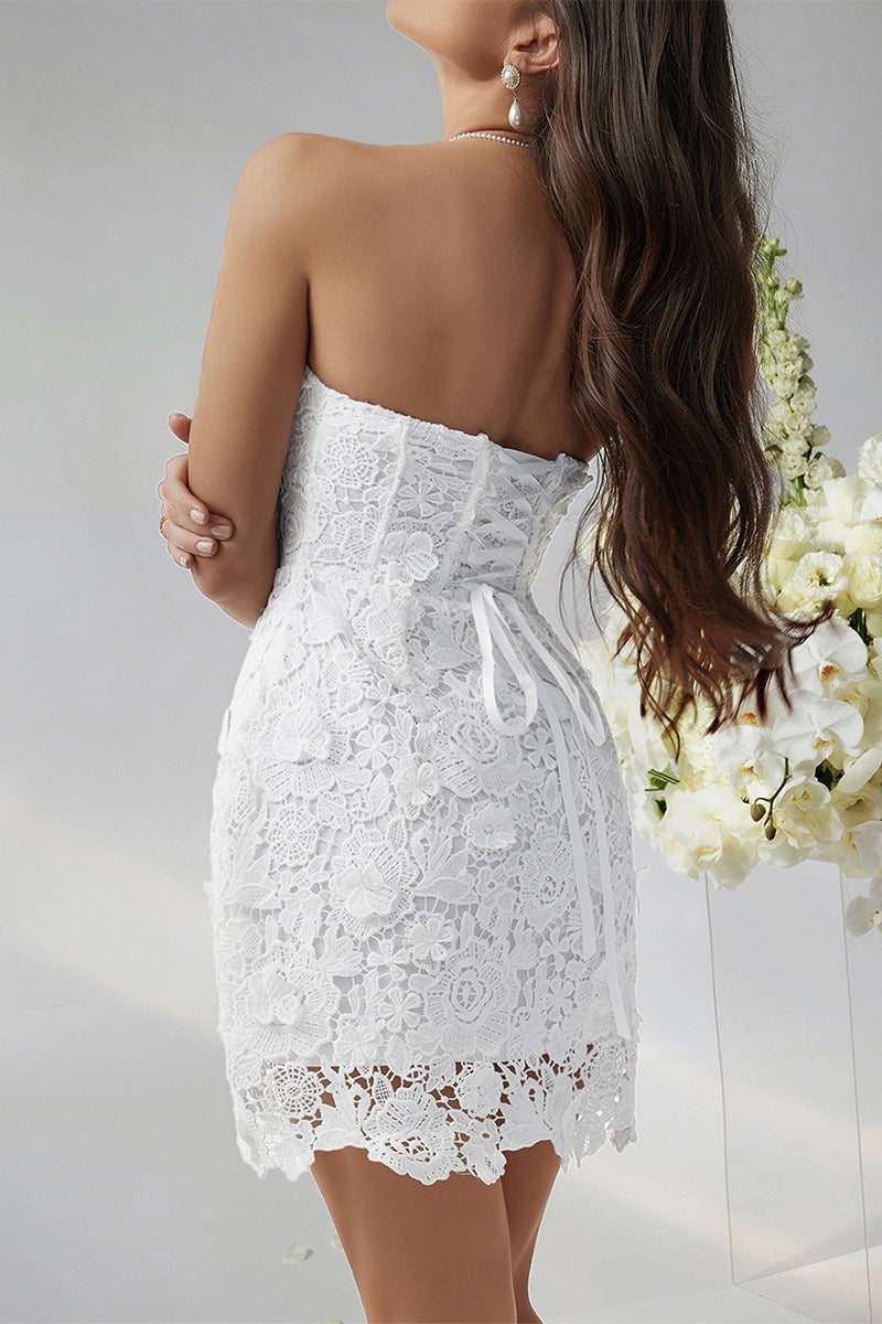 Lace Strapless Corset Bustier 3D Floral Cocktail Mini Dress - View 5